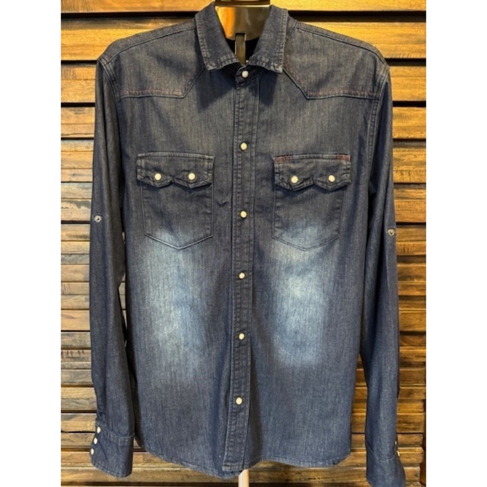 Chopp Shop Jeans Denim‎ Western Long Roll Up Sleeve Snap Shirt LRG Indie